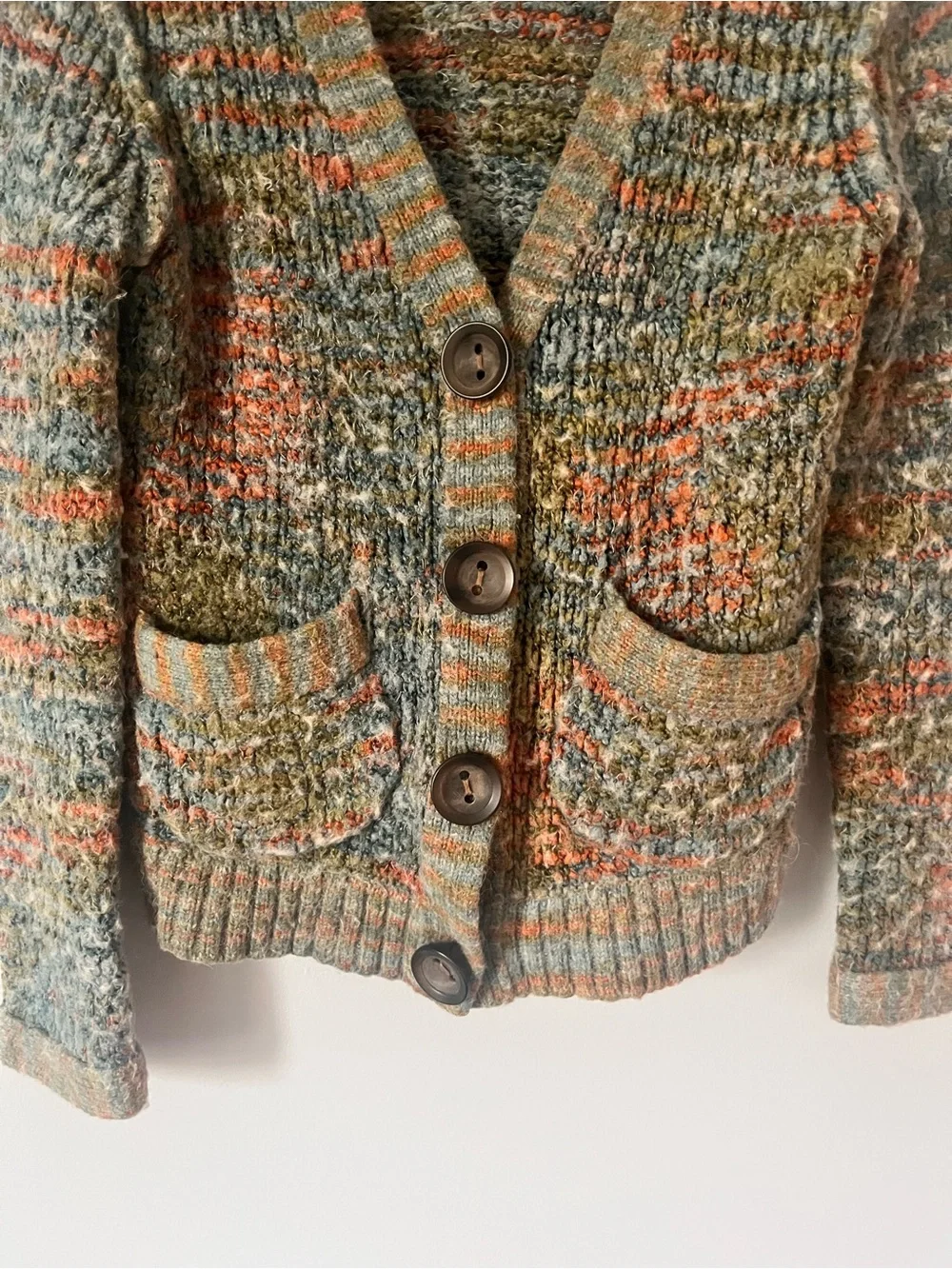 Free People Multicolor Knit Cardigan - Olive, Rust, Cream